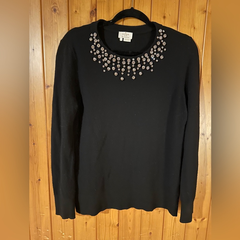 KATE SPADE BLACK  Embellished Crewneck Sweater